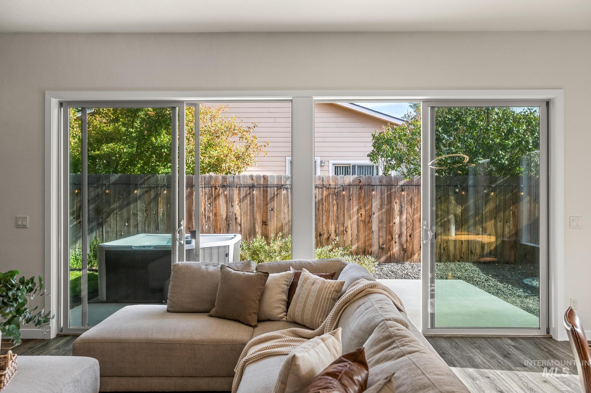 Living area with wood finished floors