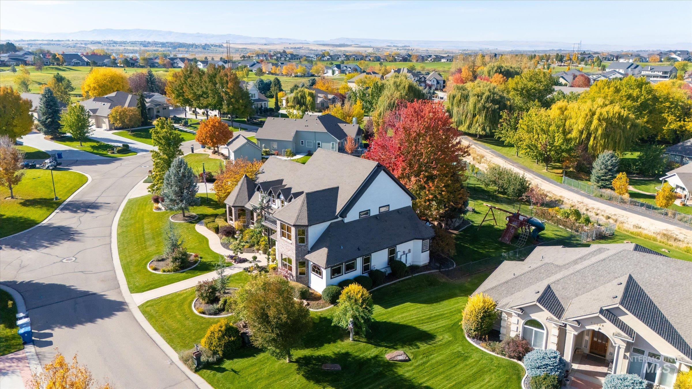Aerial perspective of suburban area