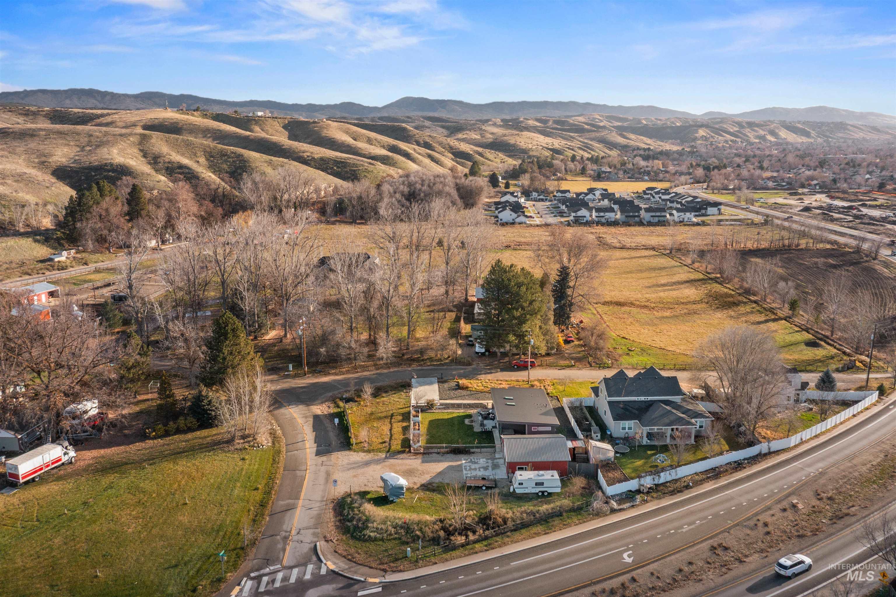 Drone / aerial view of a mountainous background
