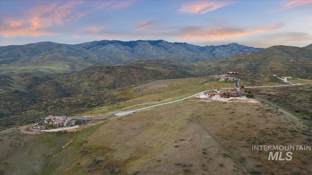 Aerial view at dusk of a mountain view