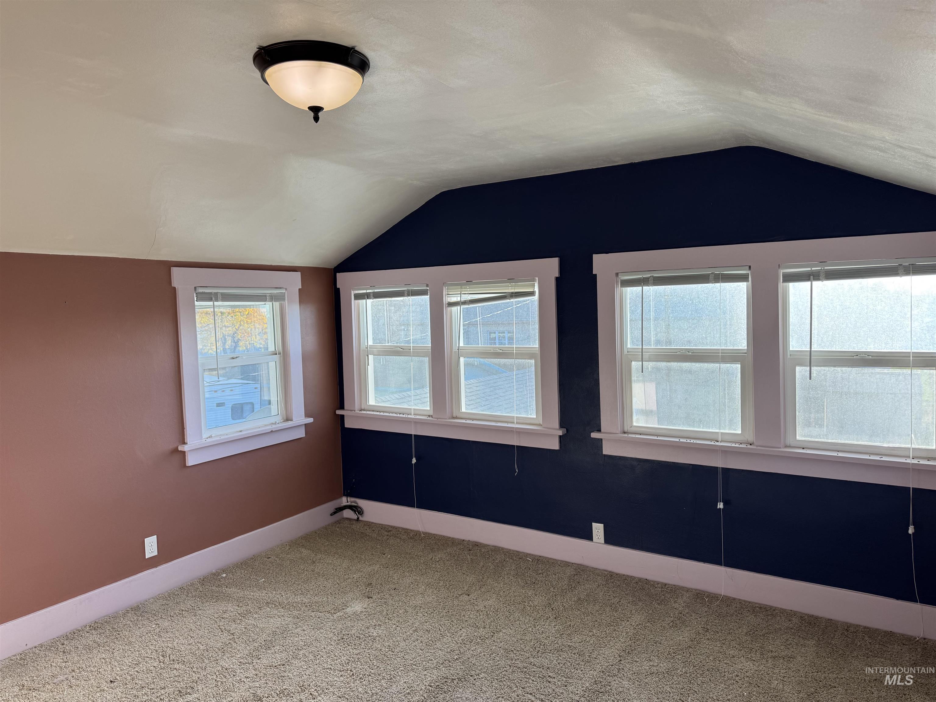 Bonus room with vaulted ceiling and carpet floors