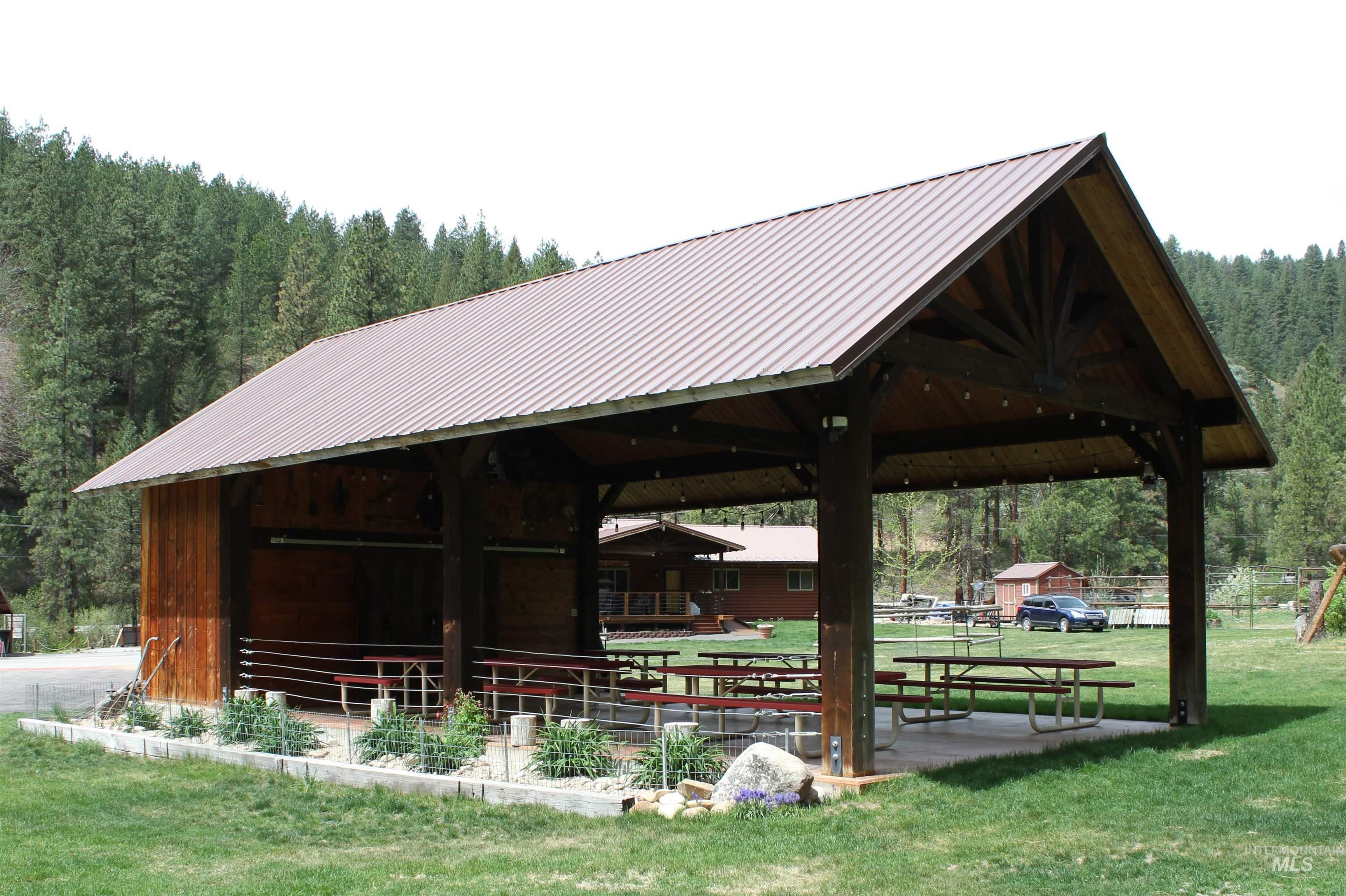 Pavillion storage and seating area.