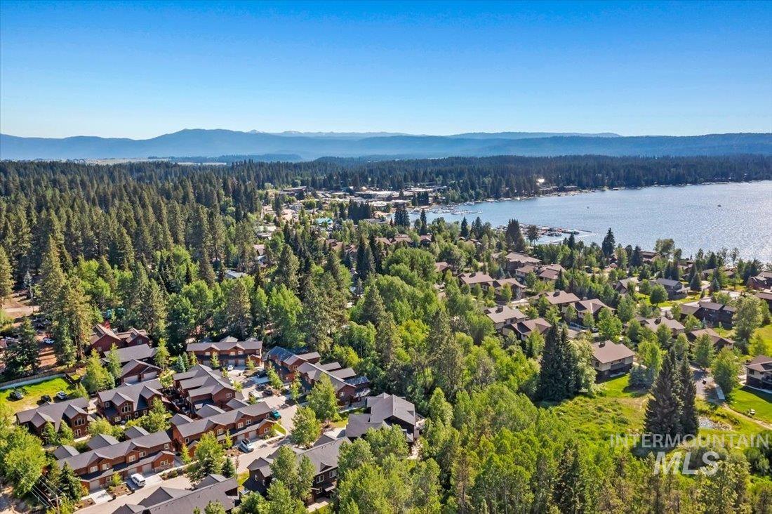 Aerial perspective of downtown McCall and Payette Lake