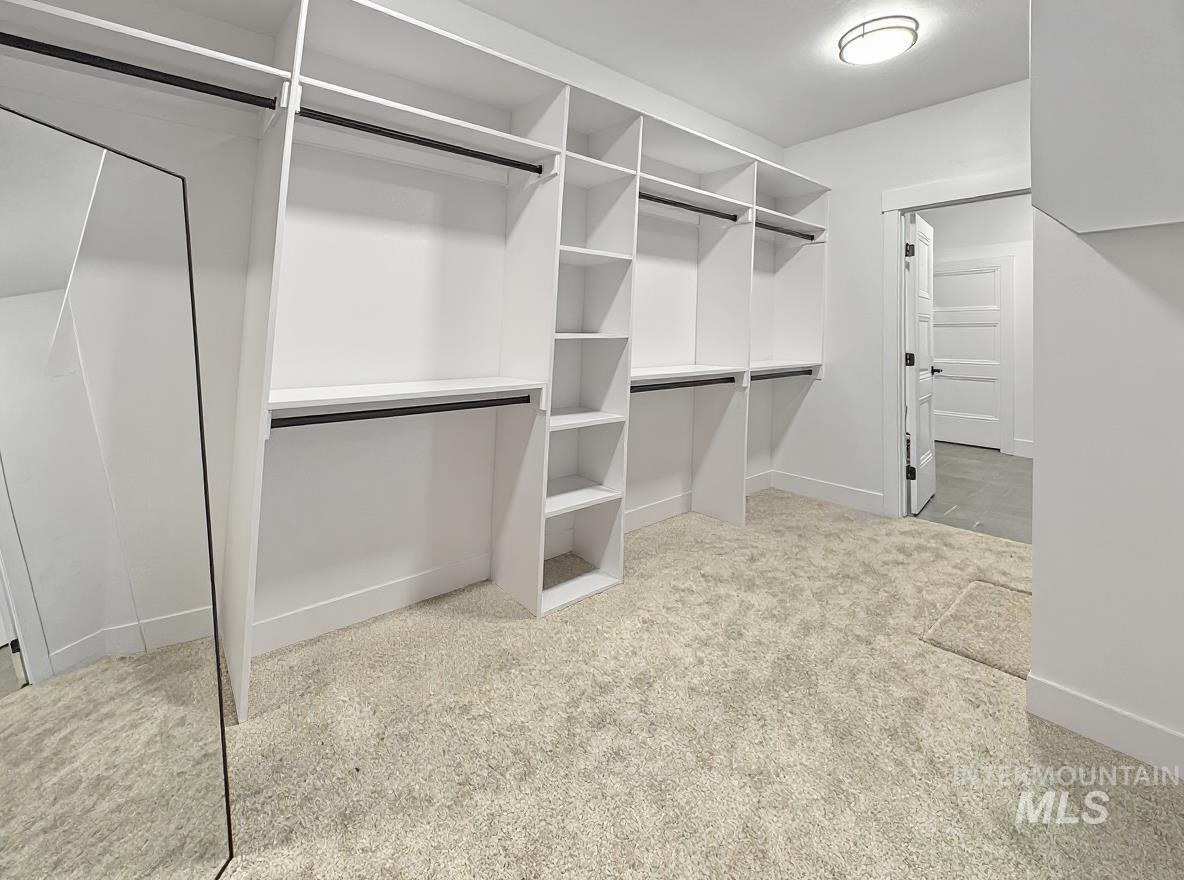 Spacious closet with light colored carpet