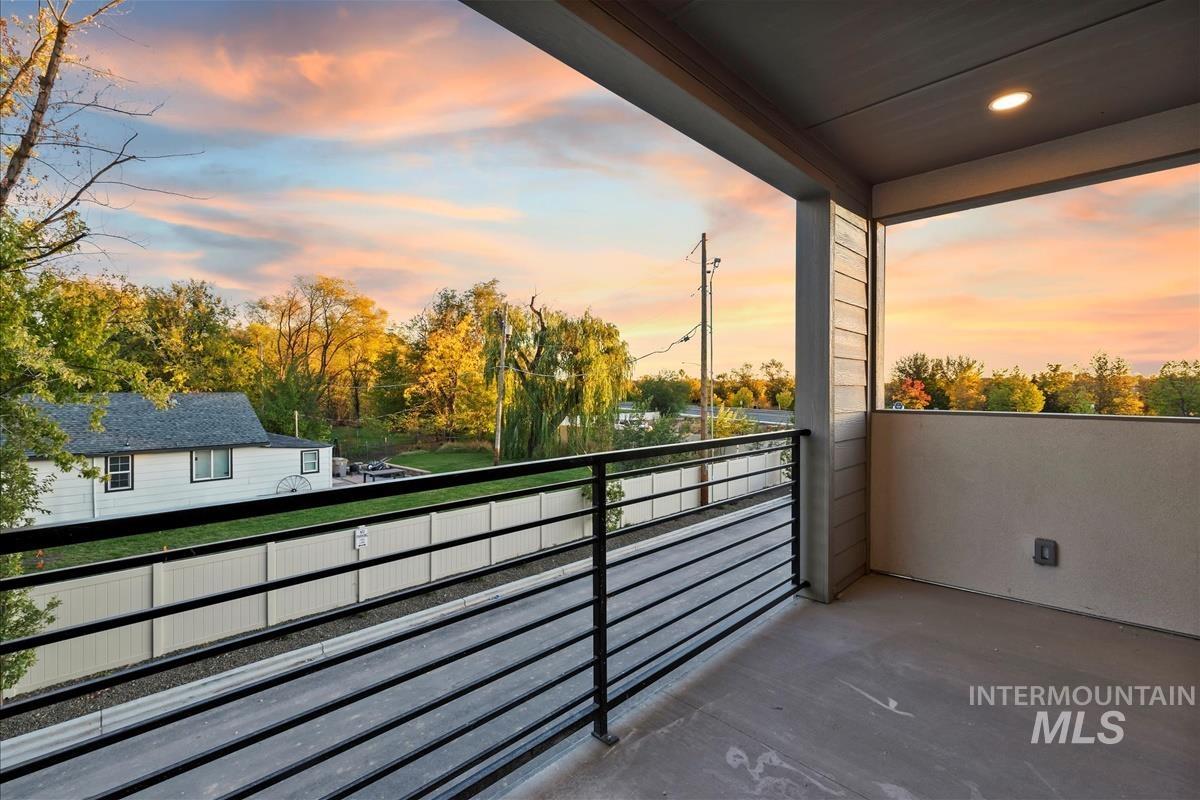 View of balcony at dusk