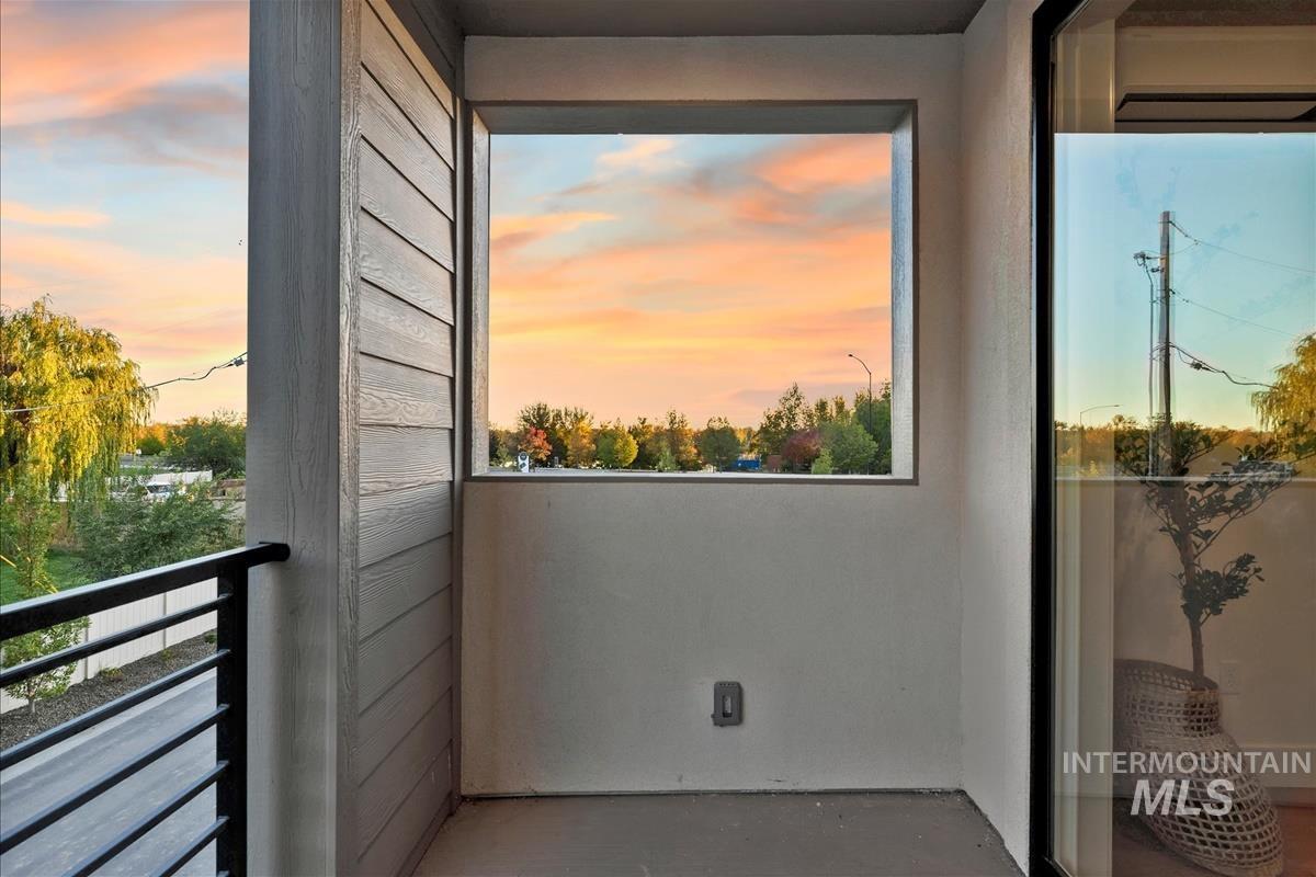 View of balcony at dusk