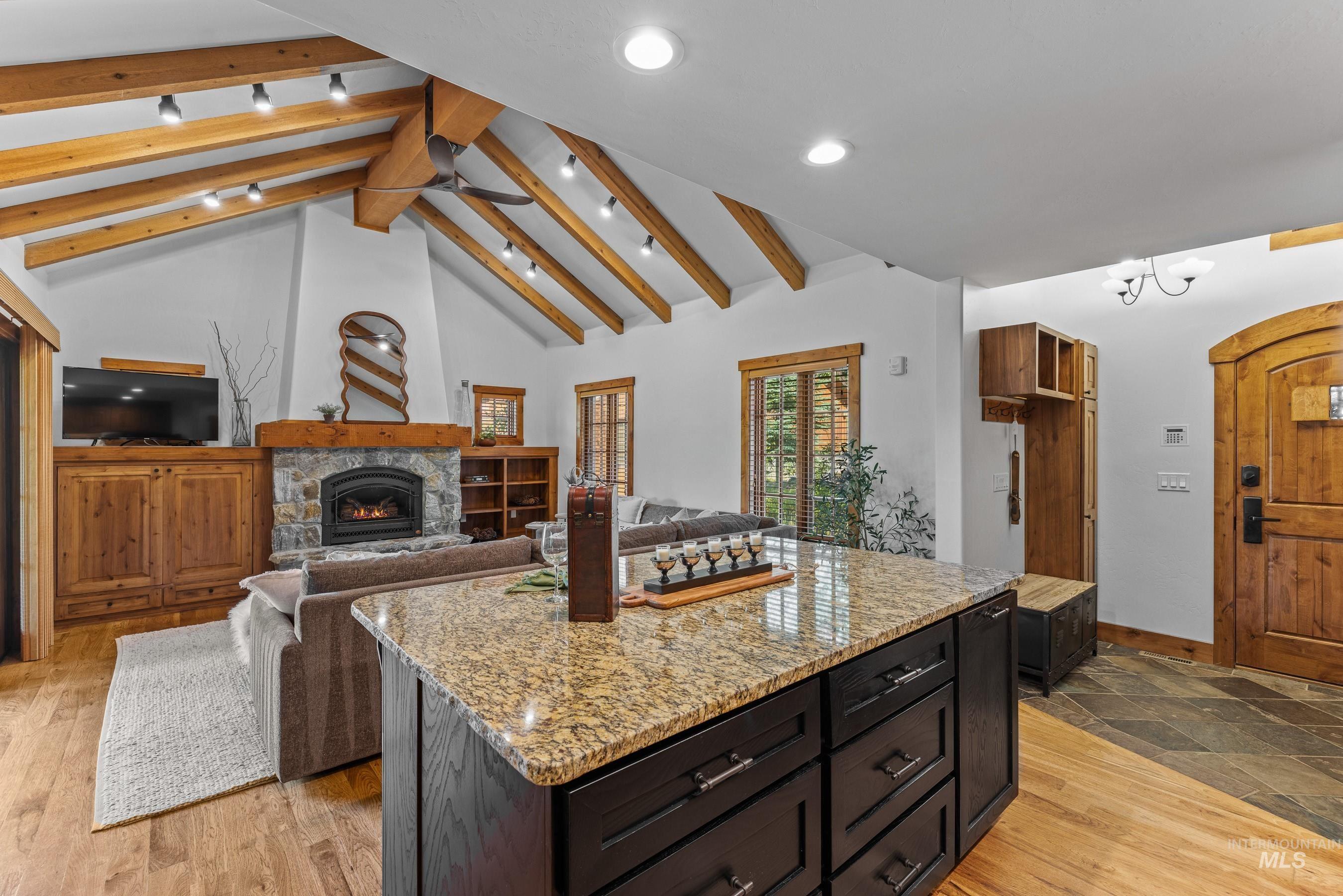 Kitchen featuring island eating area