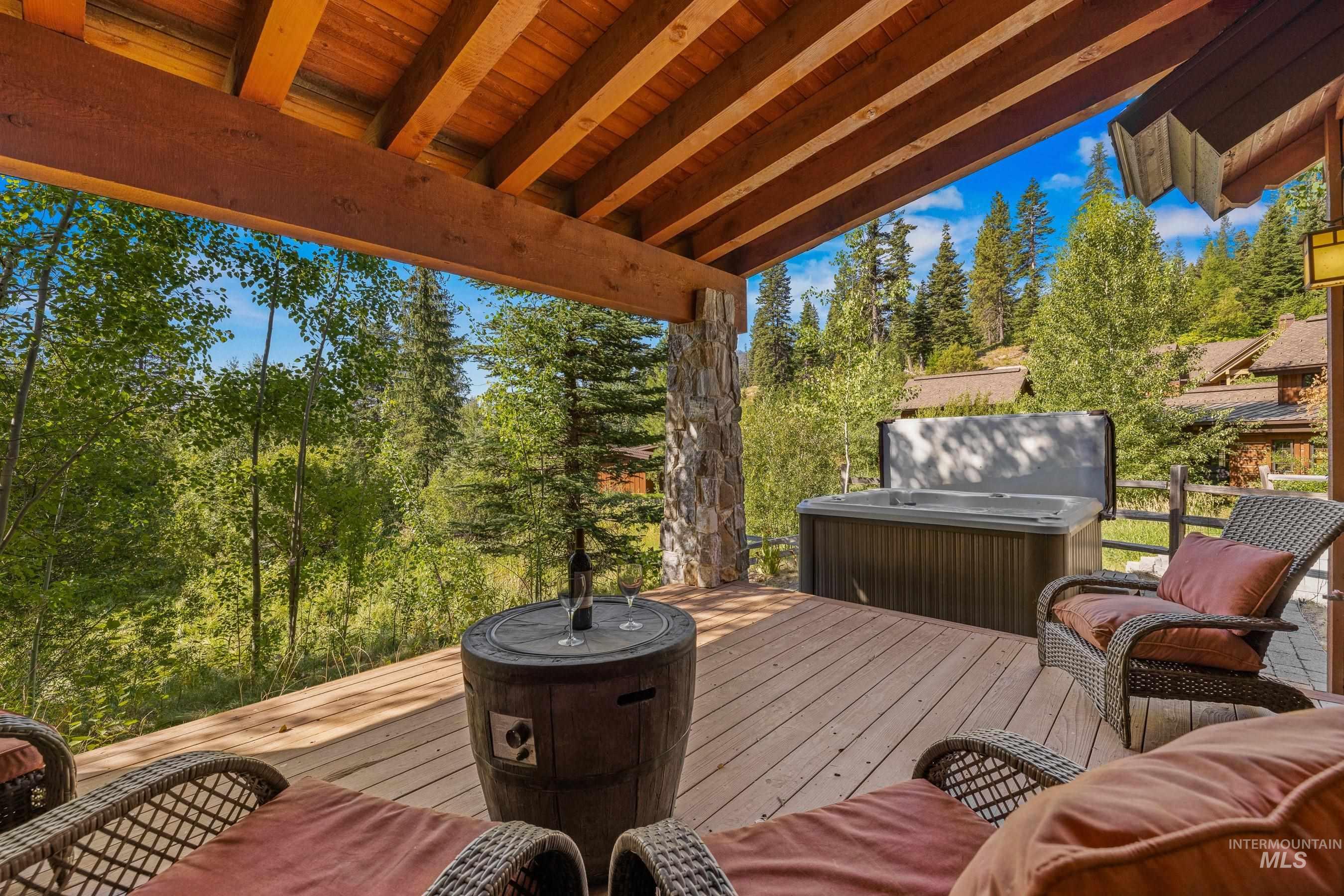 Covered deck with hot tub