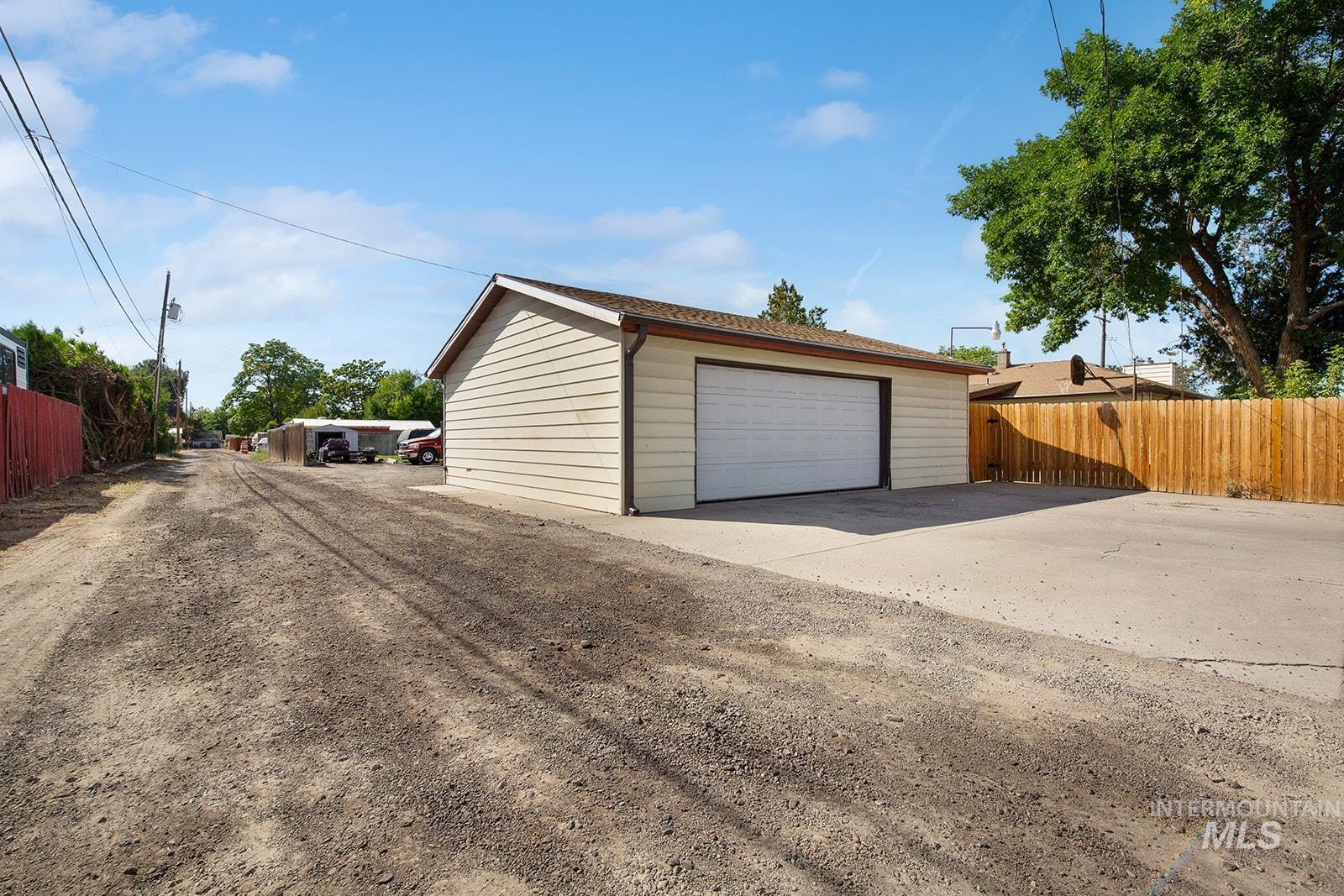 View of detached garage