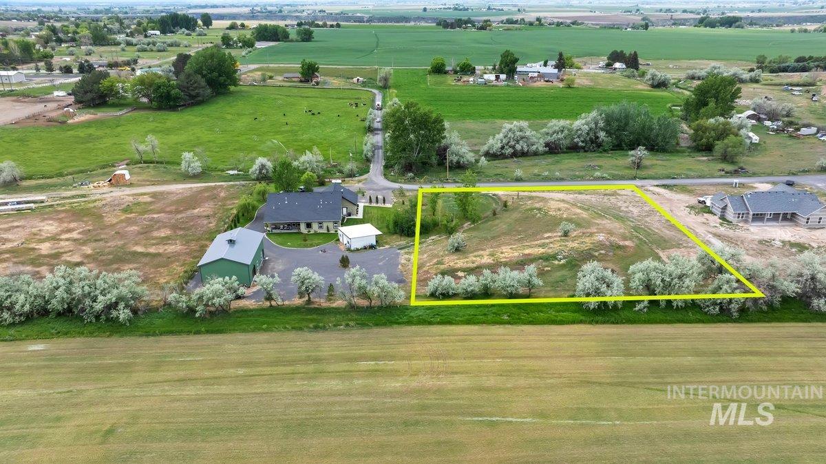 Overview of rural landscape with property boundaries highlighted