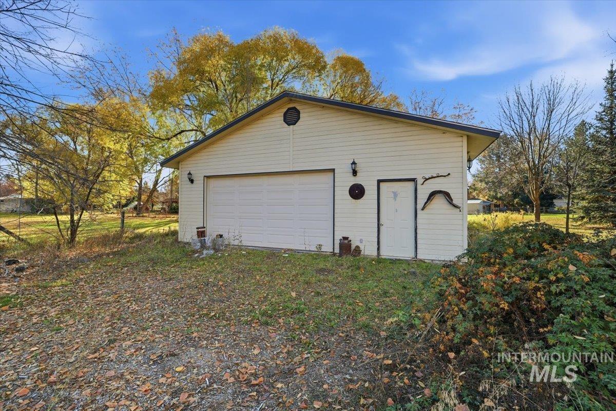 View of detached garage