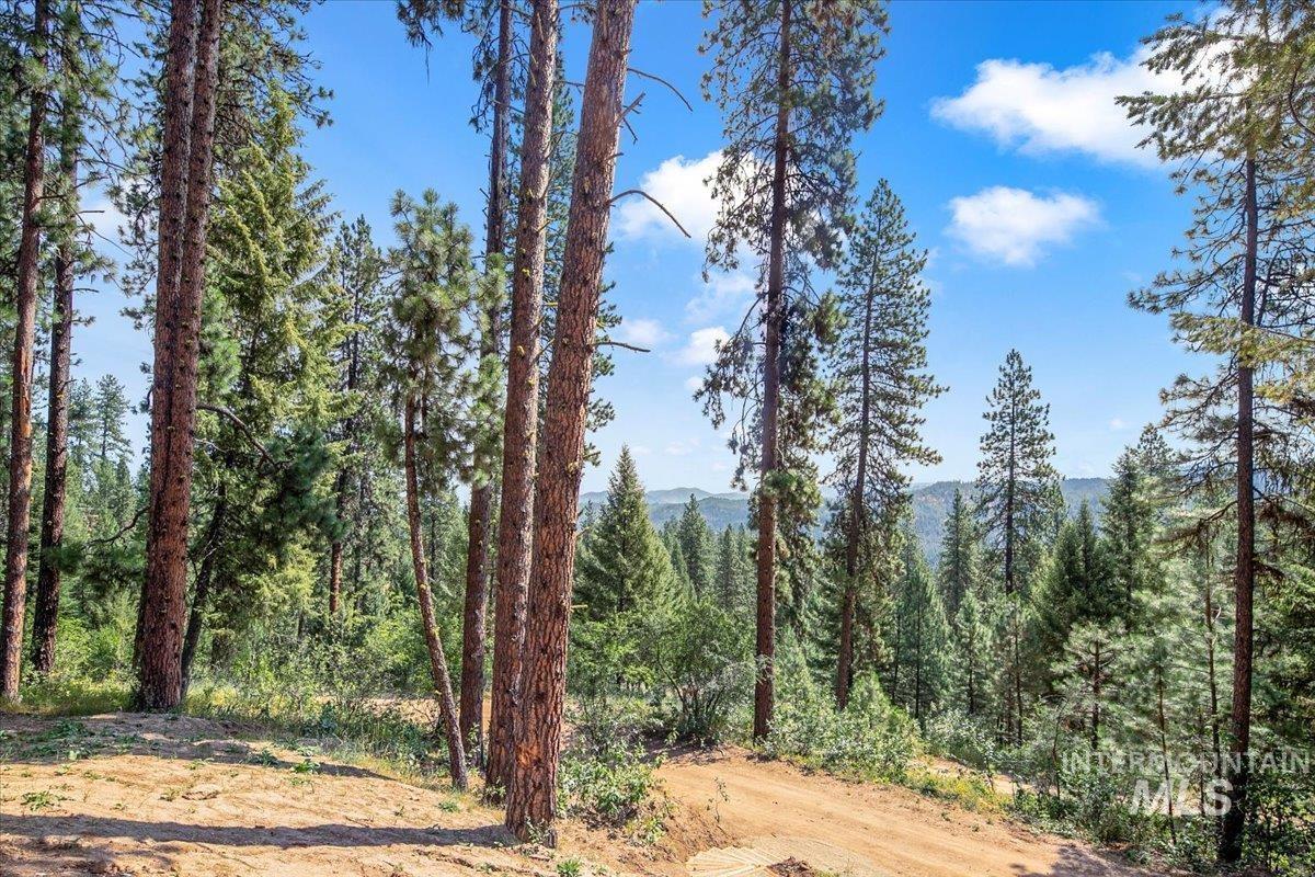View of wooded area with a mountain view