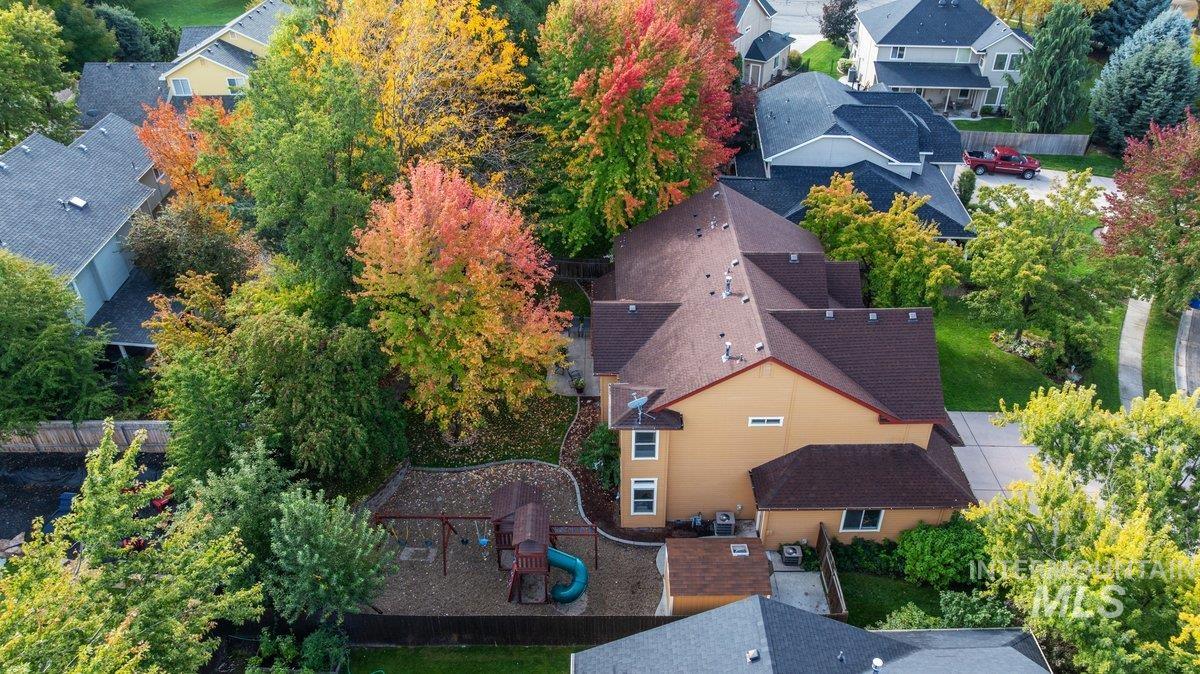 Aerial view of a tree filled landscape