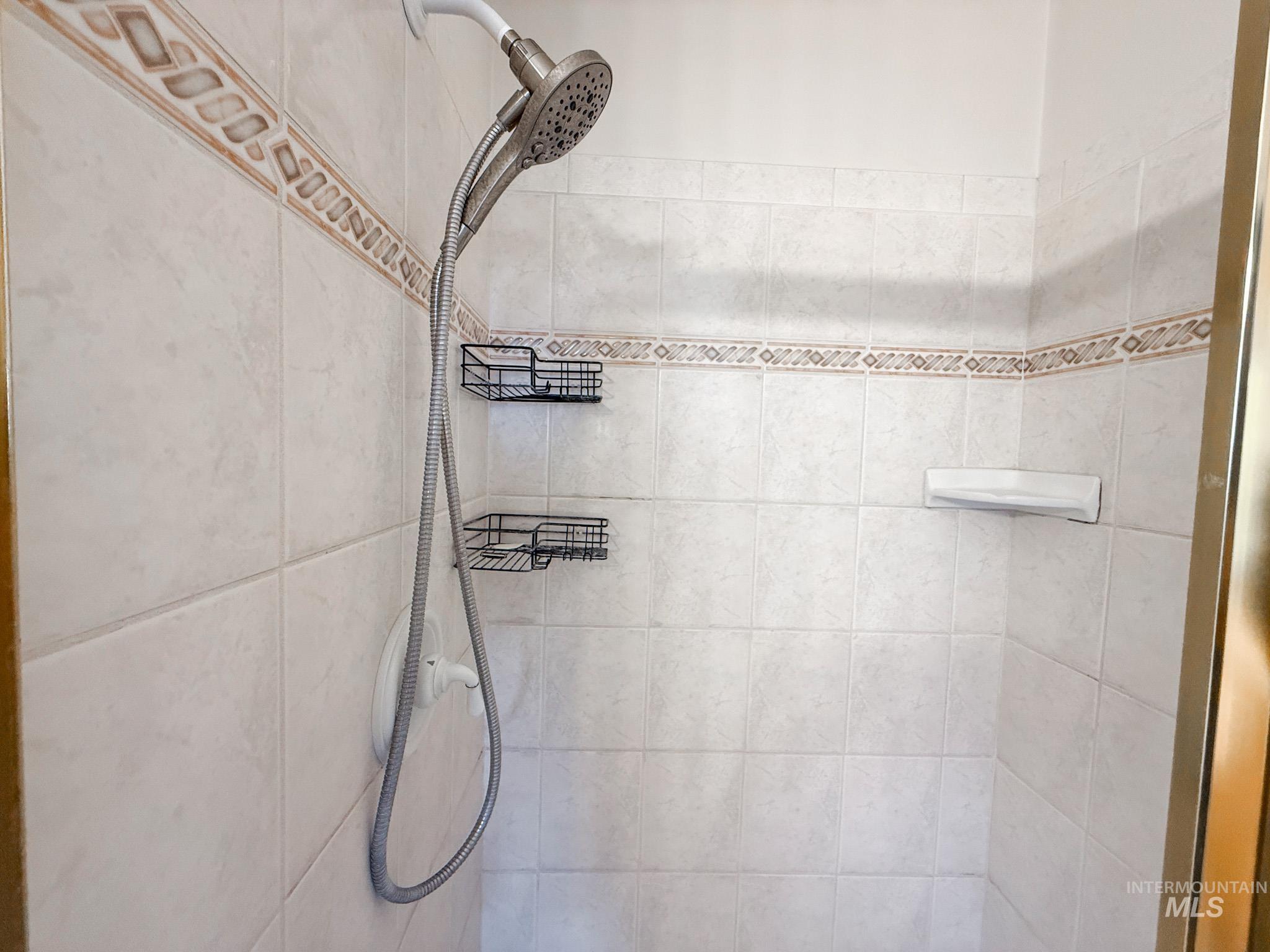 Detailed view of a tile shower
