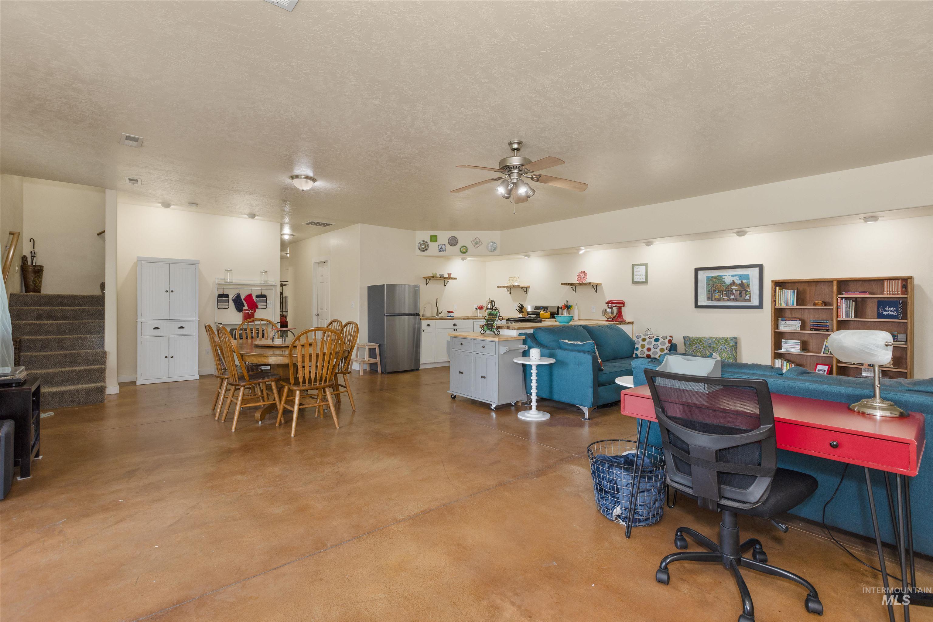 Easy access from upstairs by laundry room or from outside.