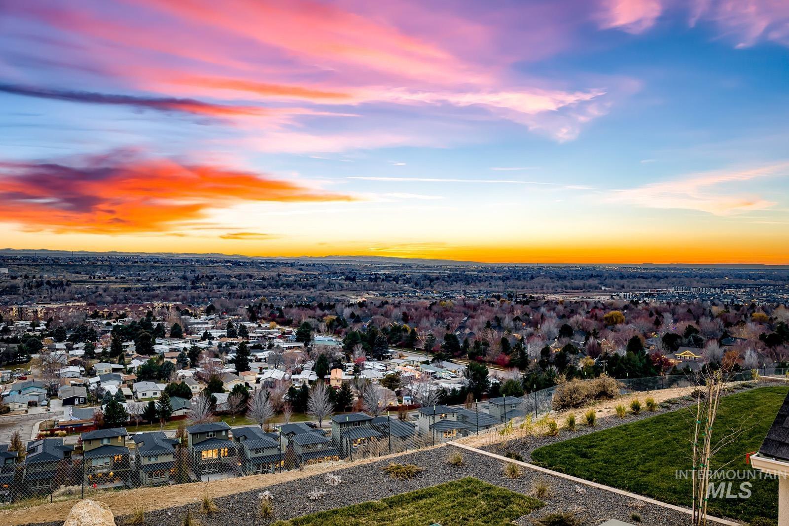 Aerial view at dusk of a residential view