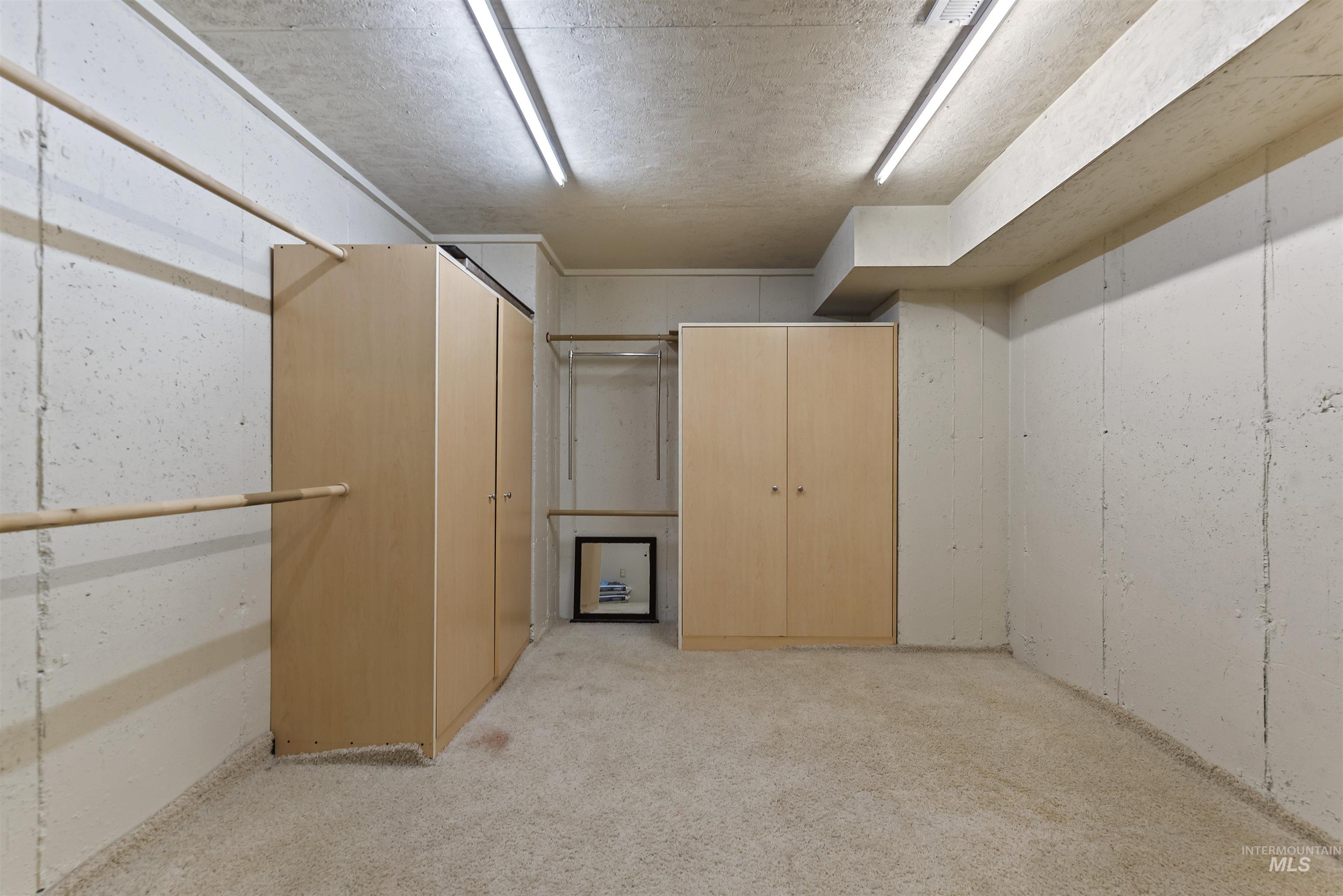 Walk in closet featuring light carpet