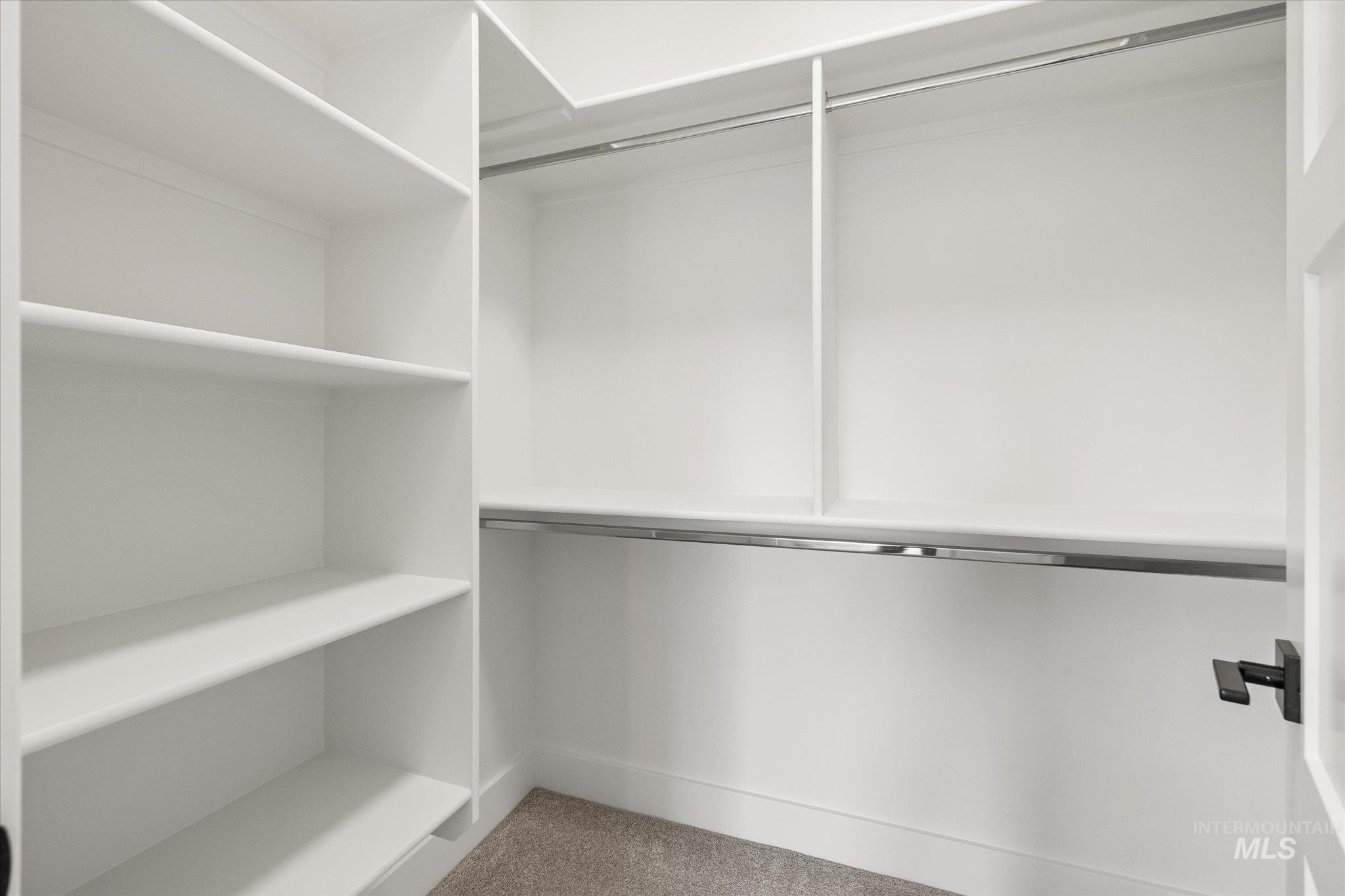 Spacious closet with light carpet