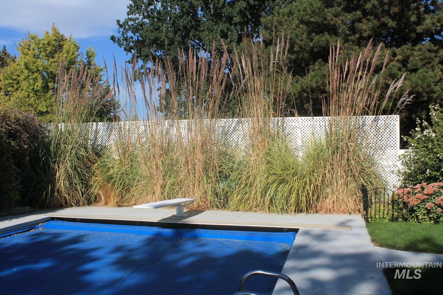 View of swimming pool featuring a diving board, a fenced backyard, and a patio area
