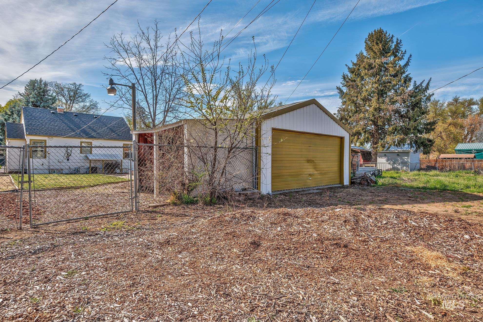 View of detached garage