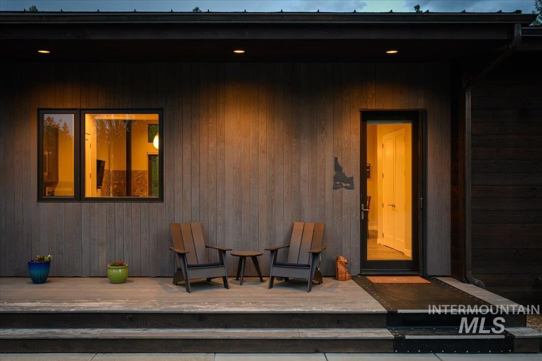 Property entrance with a deck