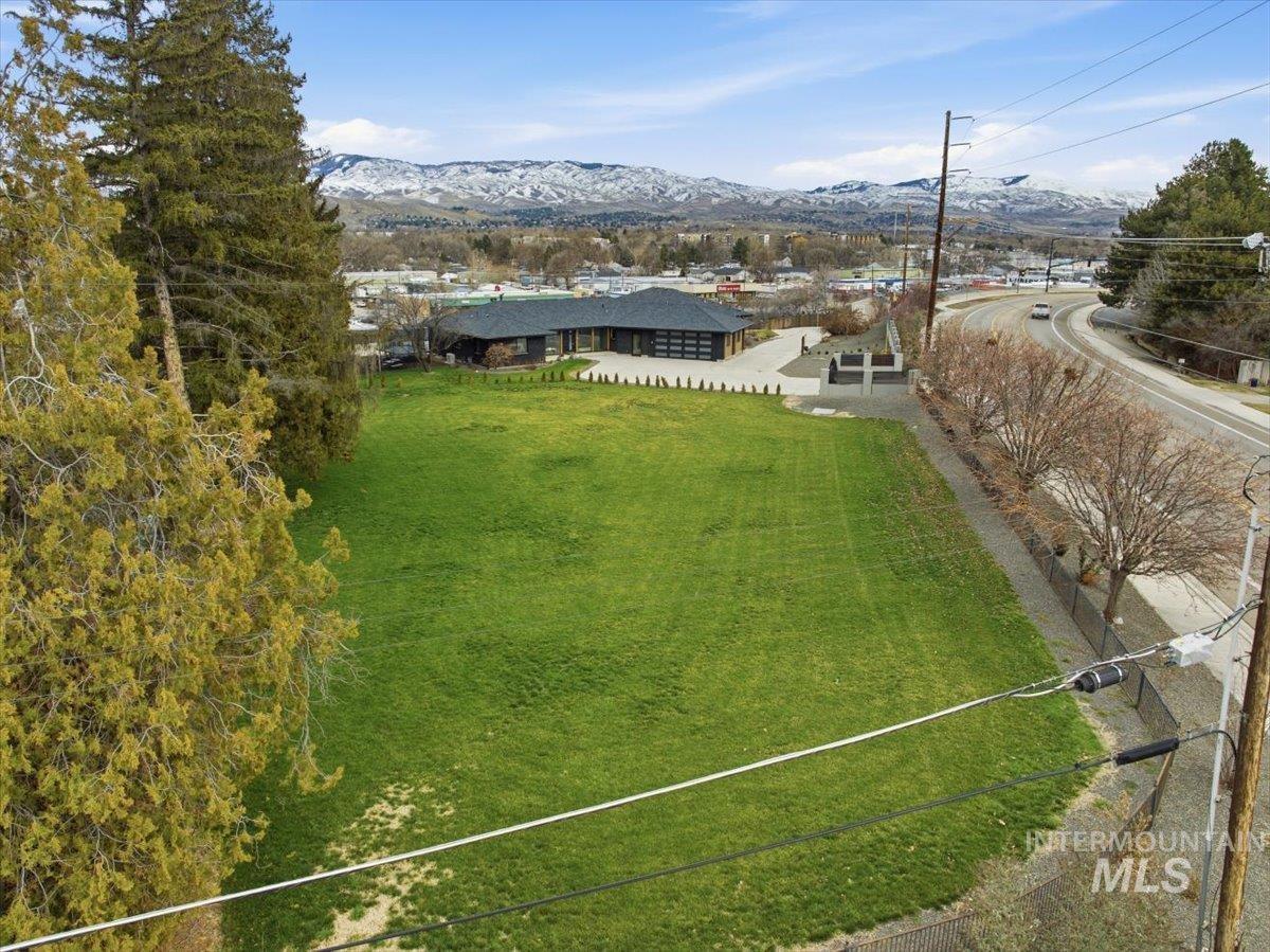 Drone / aerial view of a mountain backdrop