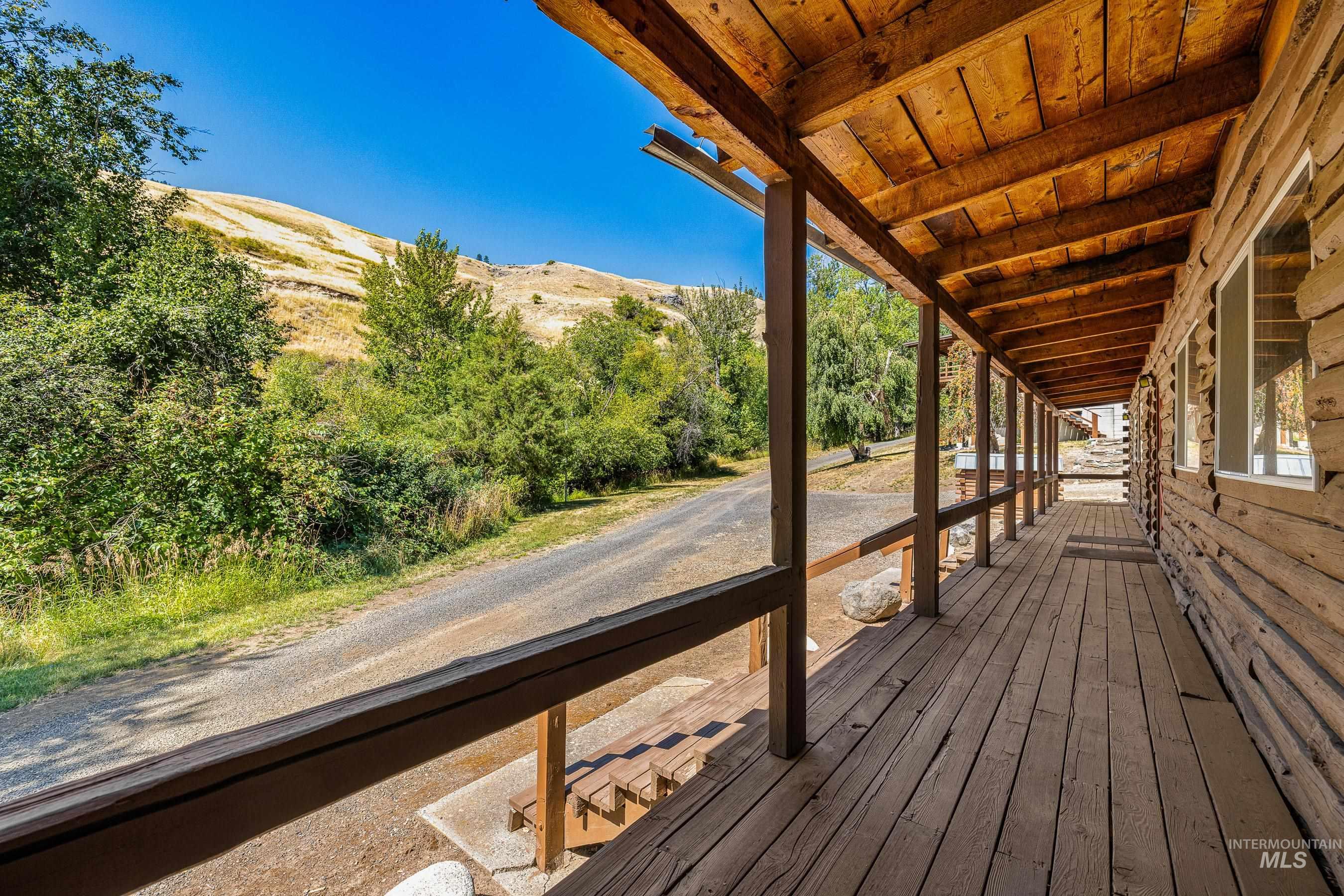 Wooden porch with a mountain view