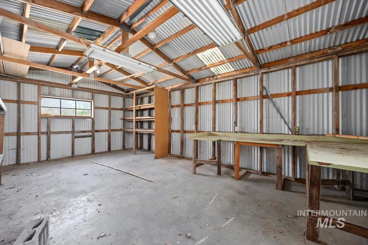 Garage with metal wall