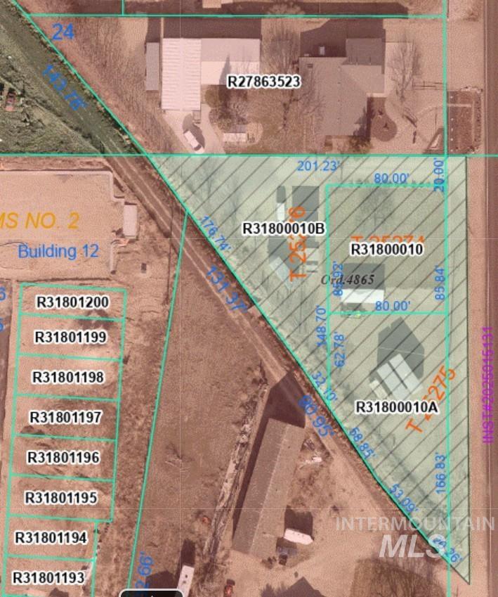 Aerial view of property's location with property parcel outlined
