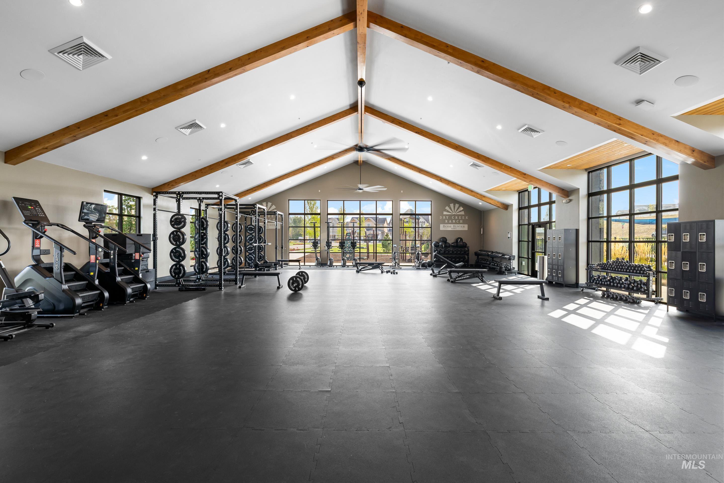 Gym featuring recessed lighting
