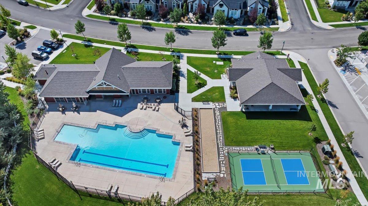 Drone / aerial view of a pool area