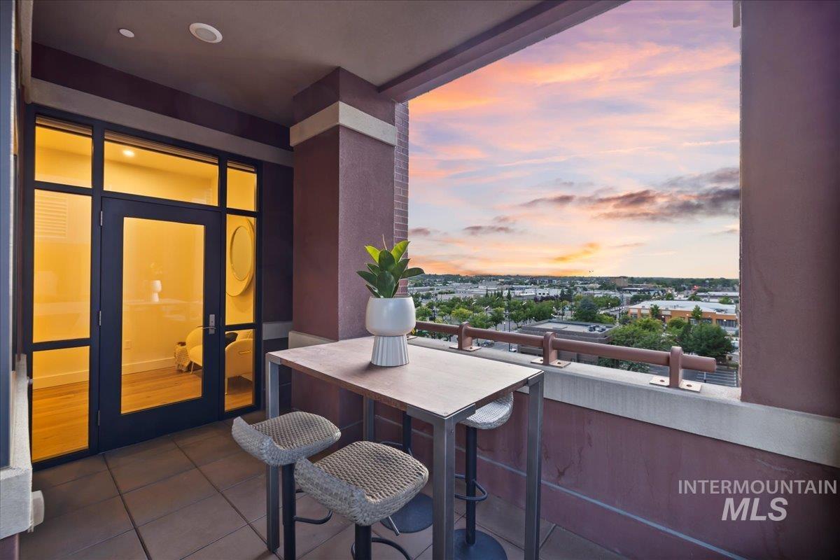 View of balcony at dusk