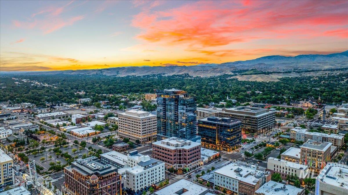 View of urban area with a mountain backdrop