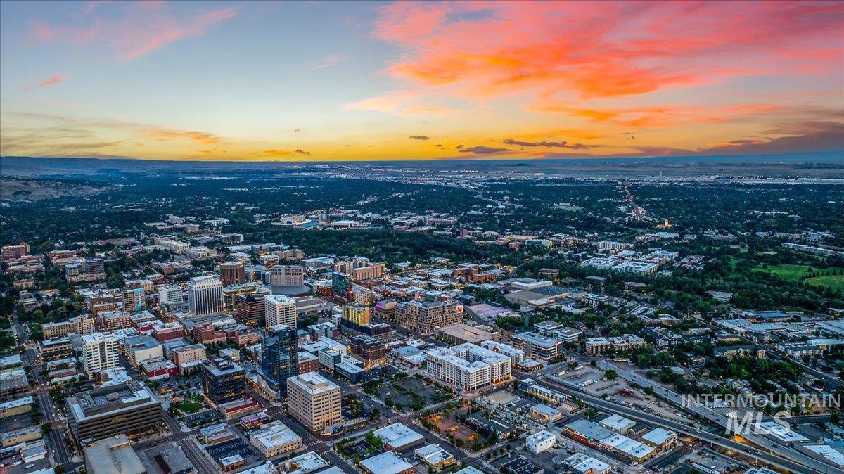 Aerial view at dusk of a city view