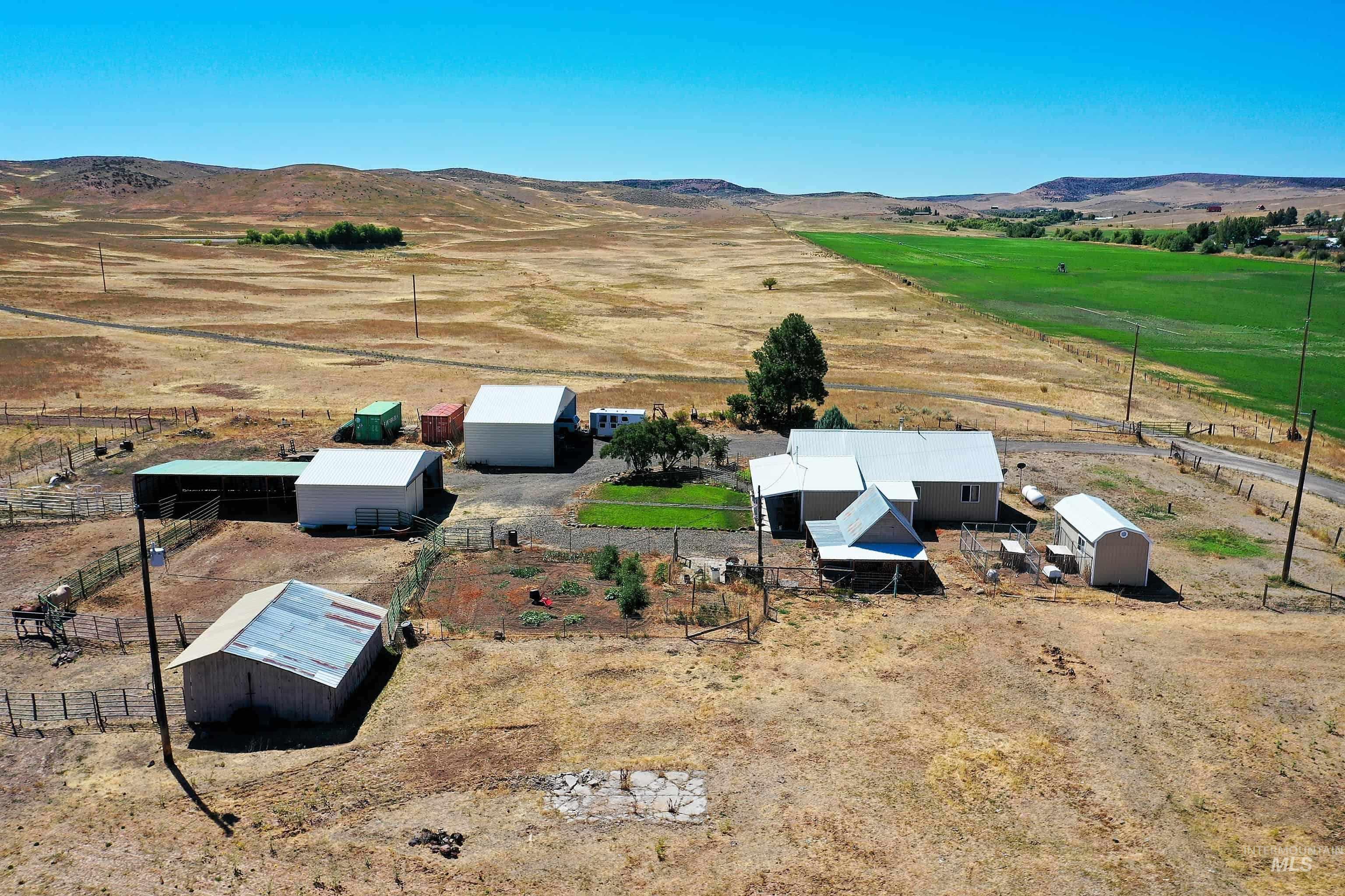 Overview of rural landscape featuring mountains