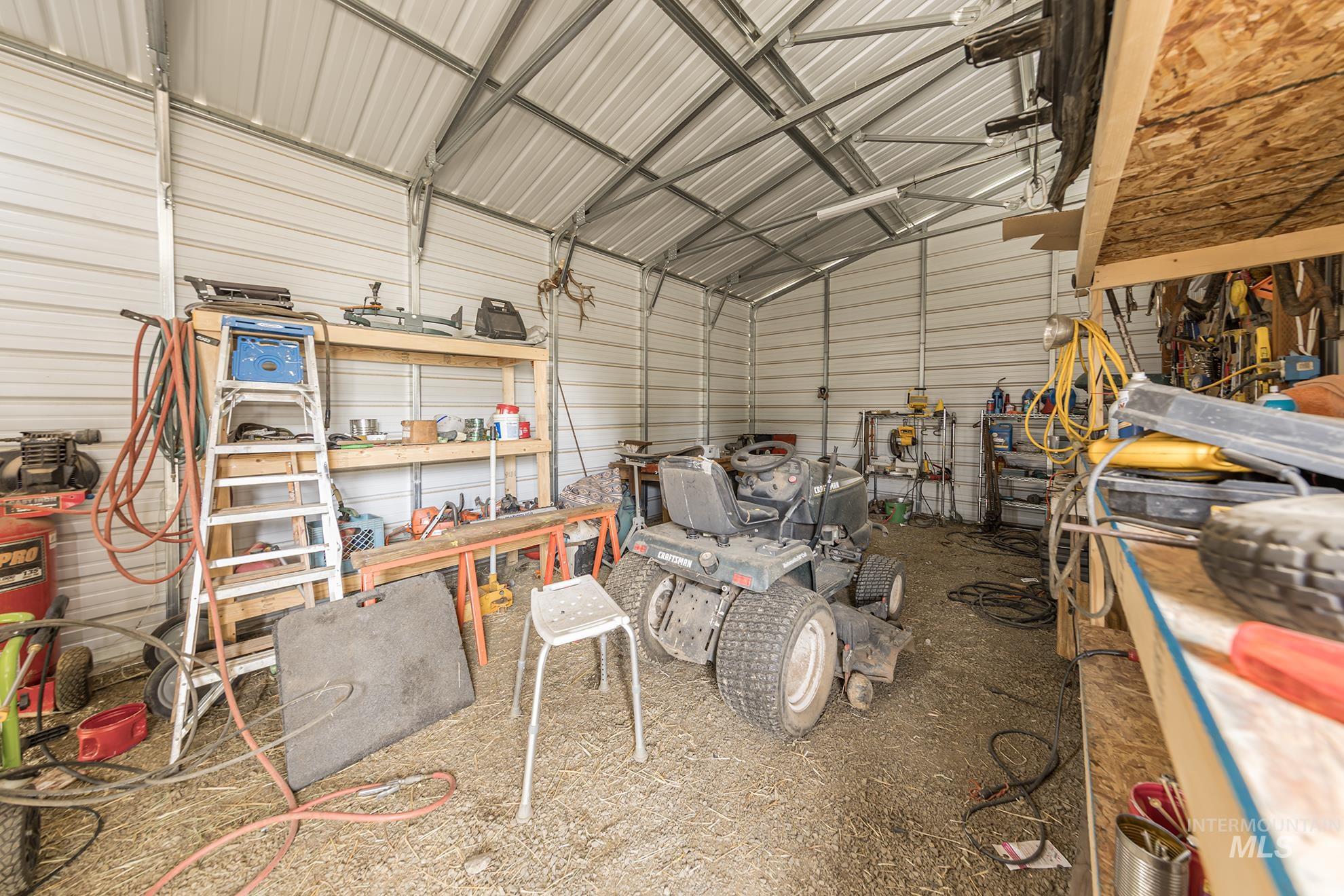 Garage with metal wall