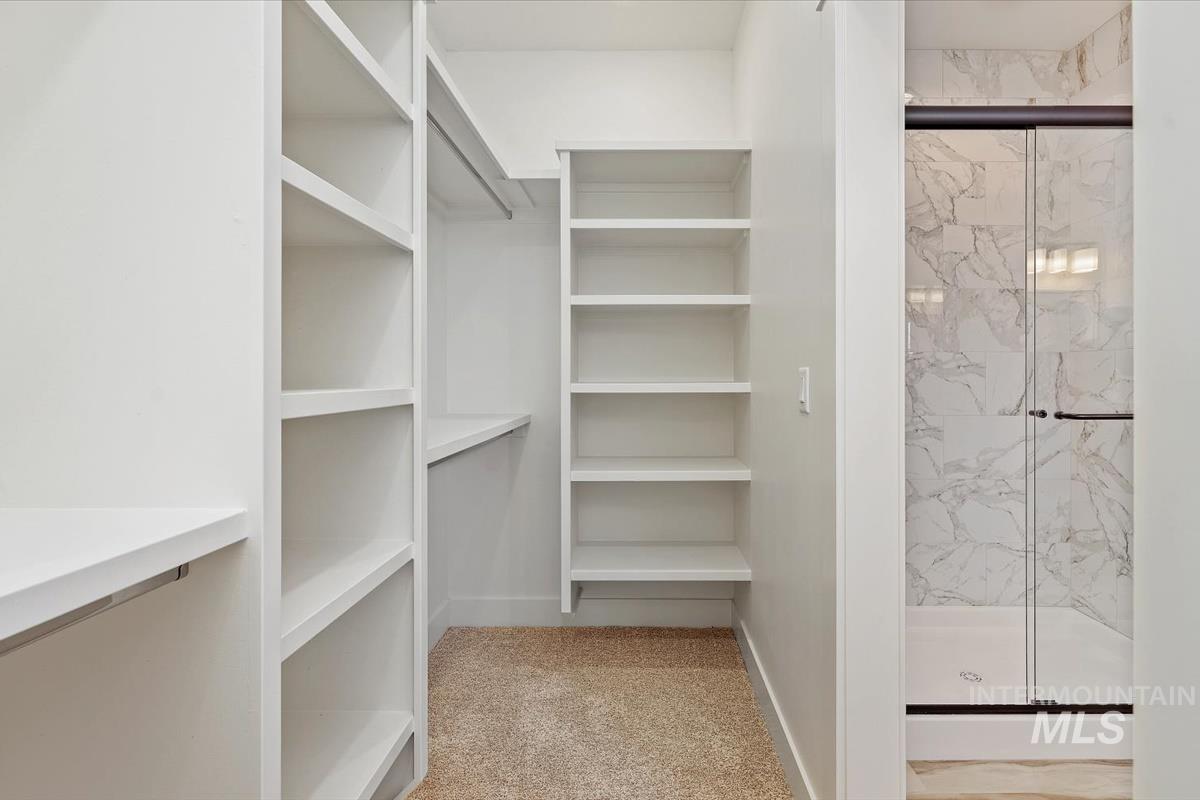 Spacious closet with carpet