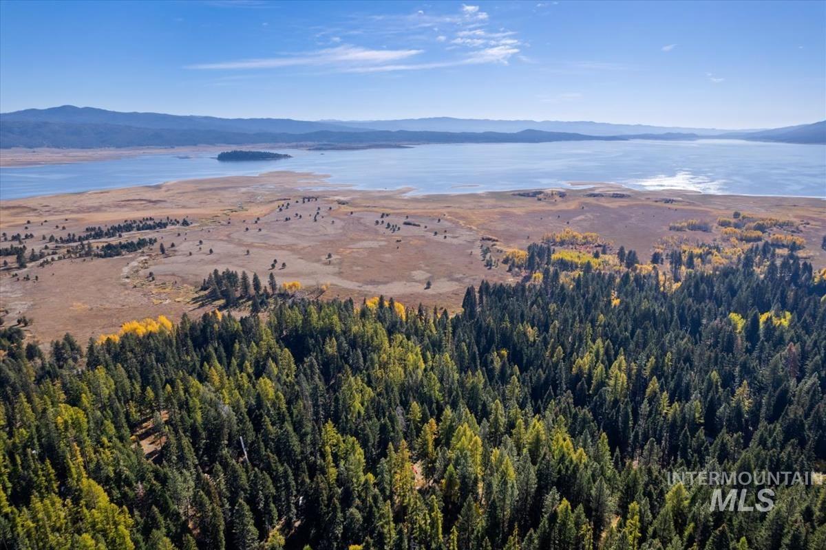 Bird's eye view of a water and mountain view