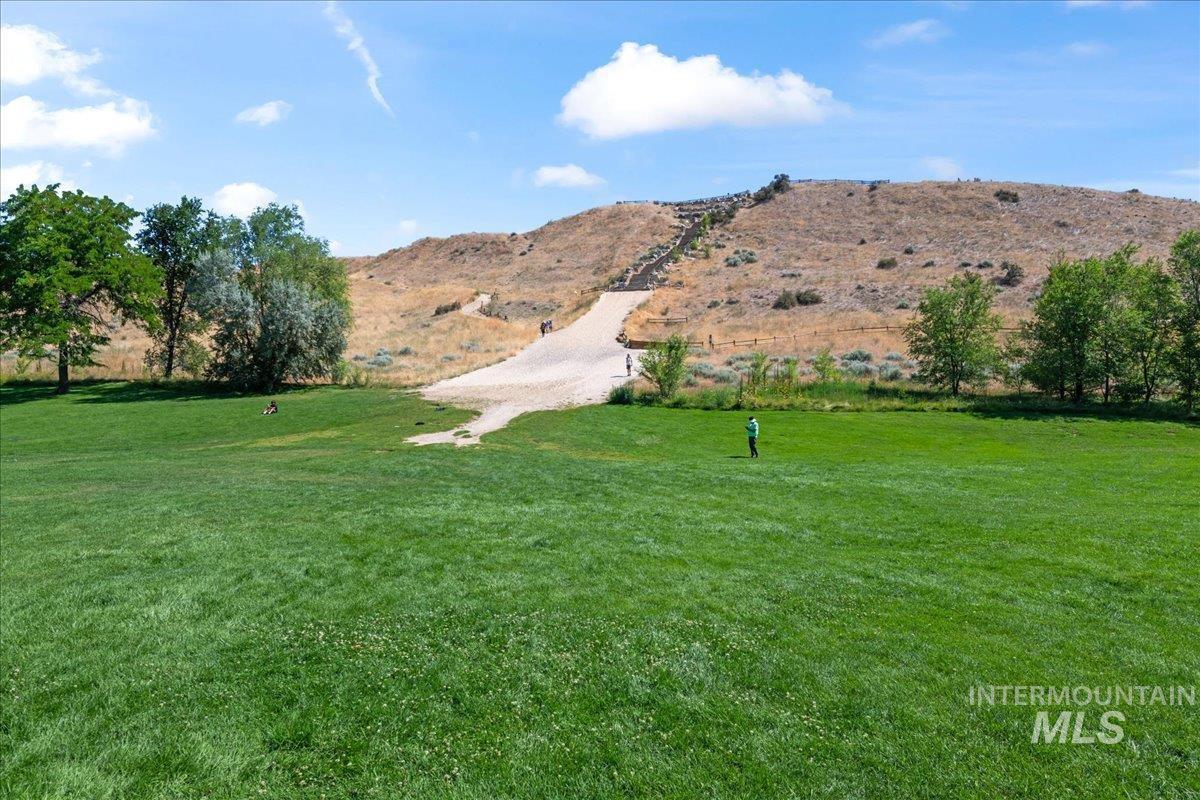 View of green lawn with a mountain view