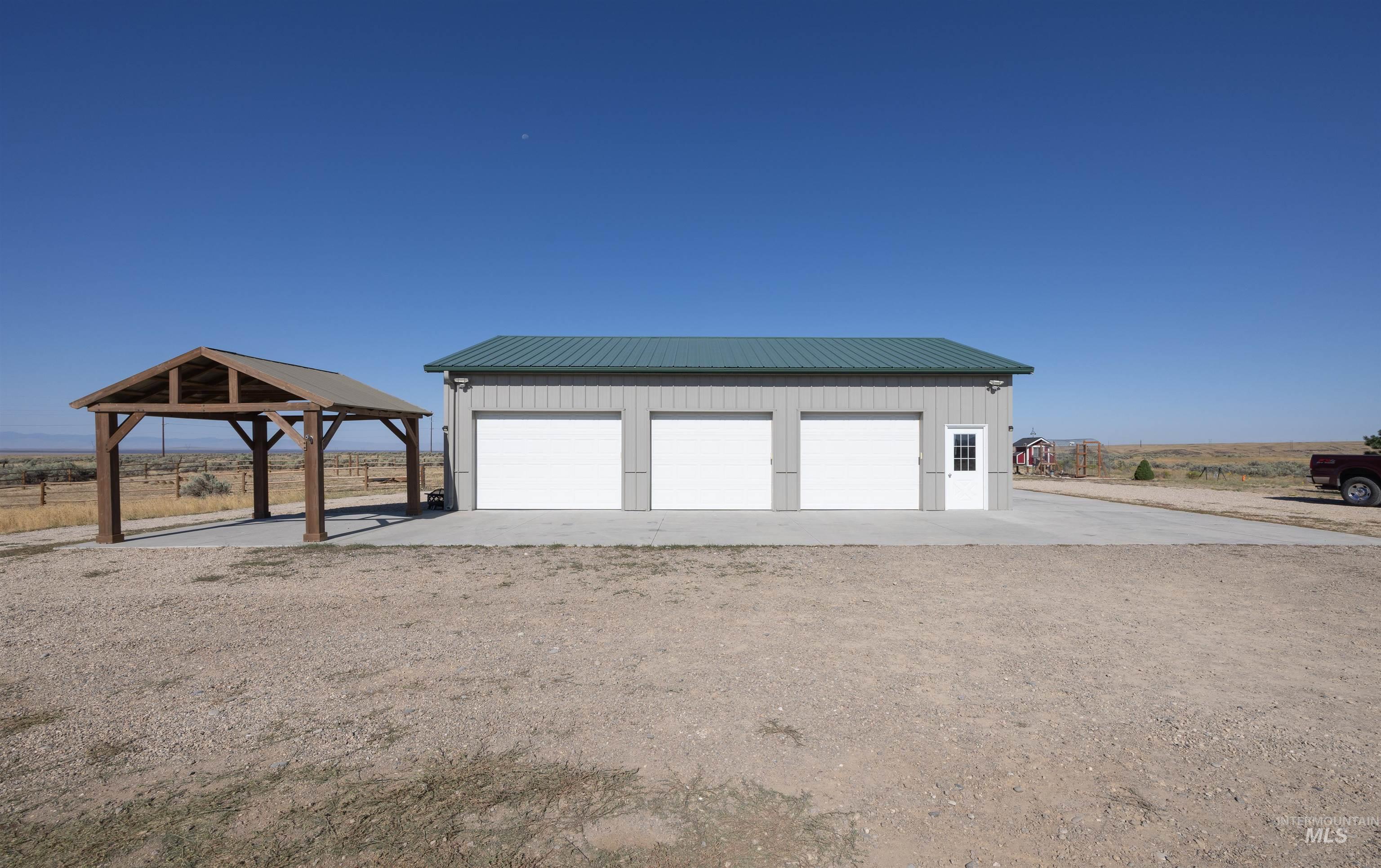 View of detached garage
