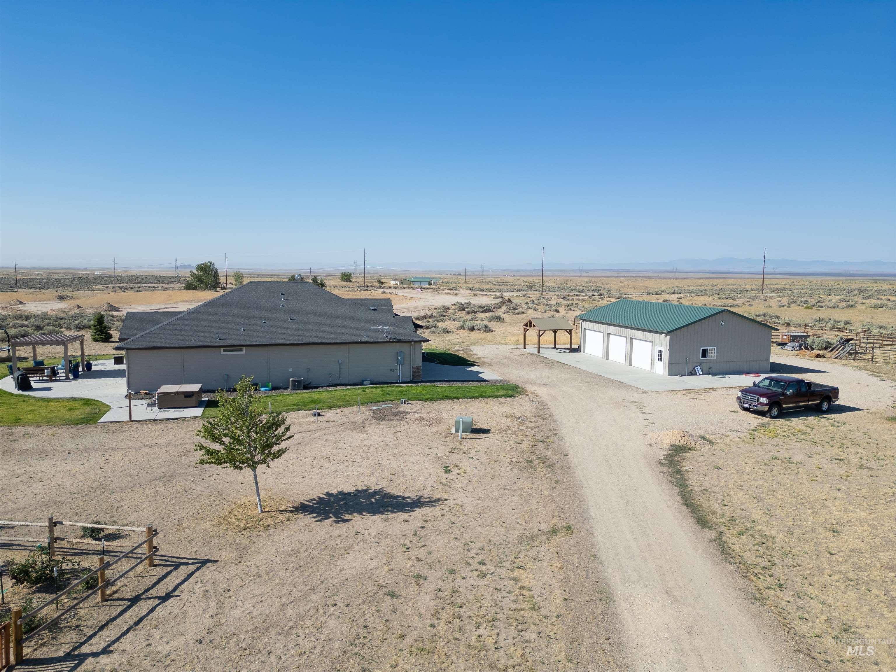 Aerial view of sparsely populated area featuring a desert landscape