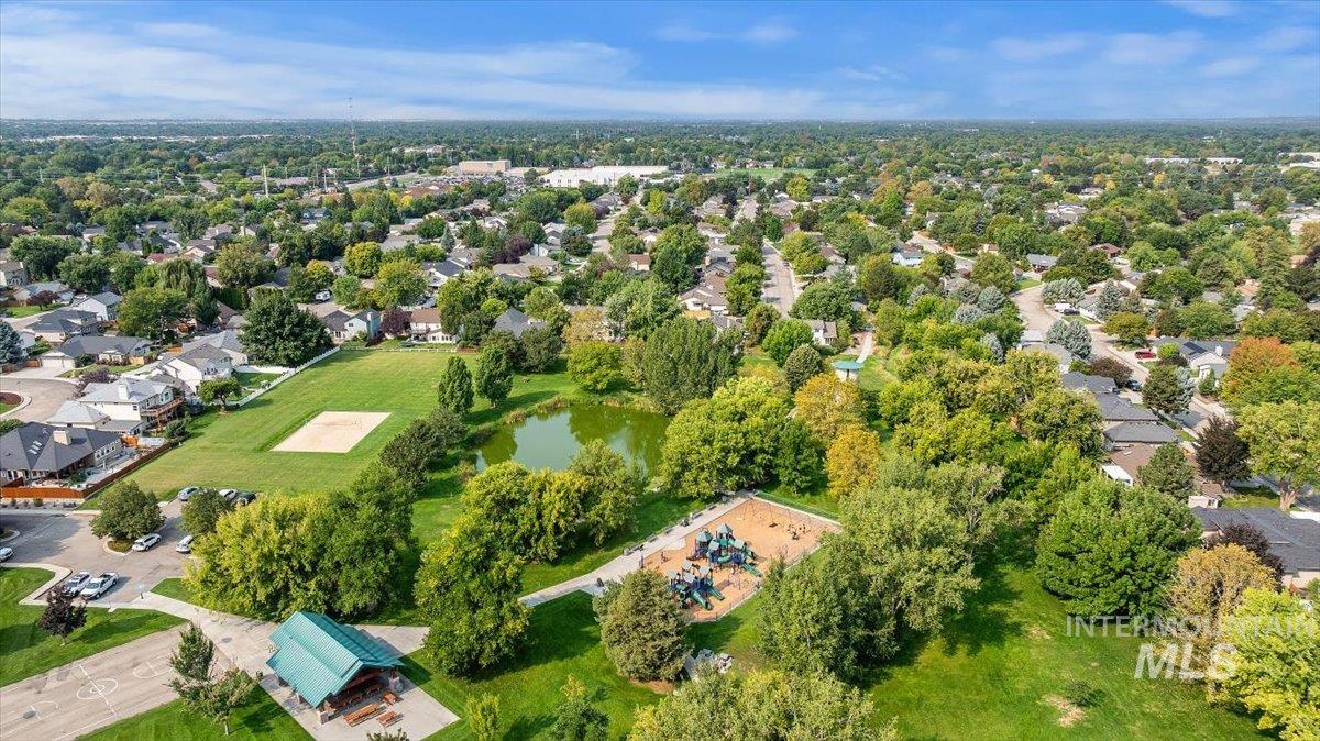 Multiple play areas with parking and walking paths