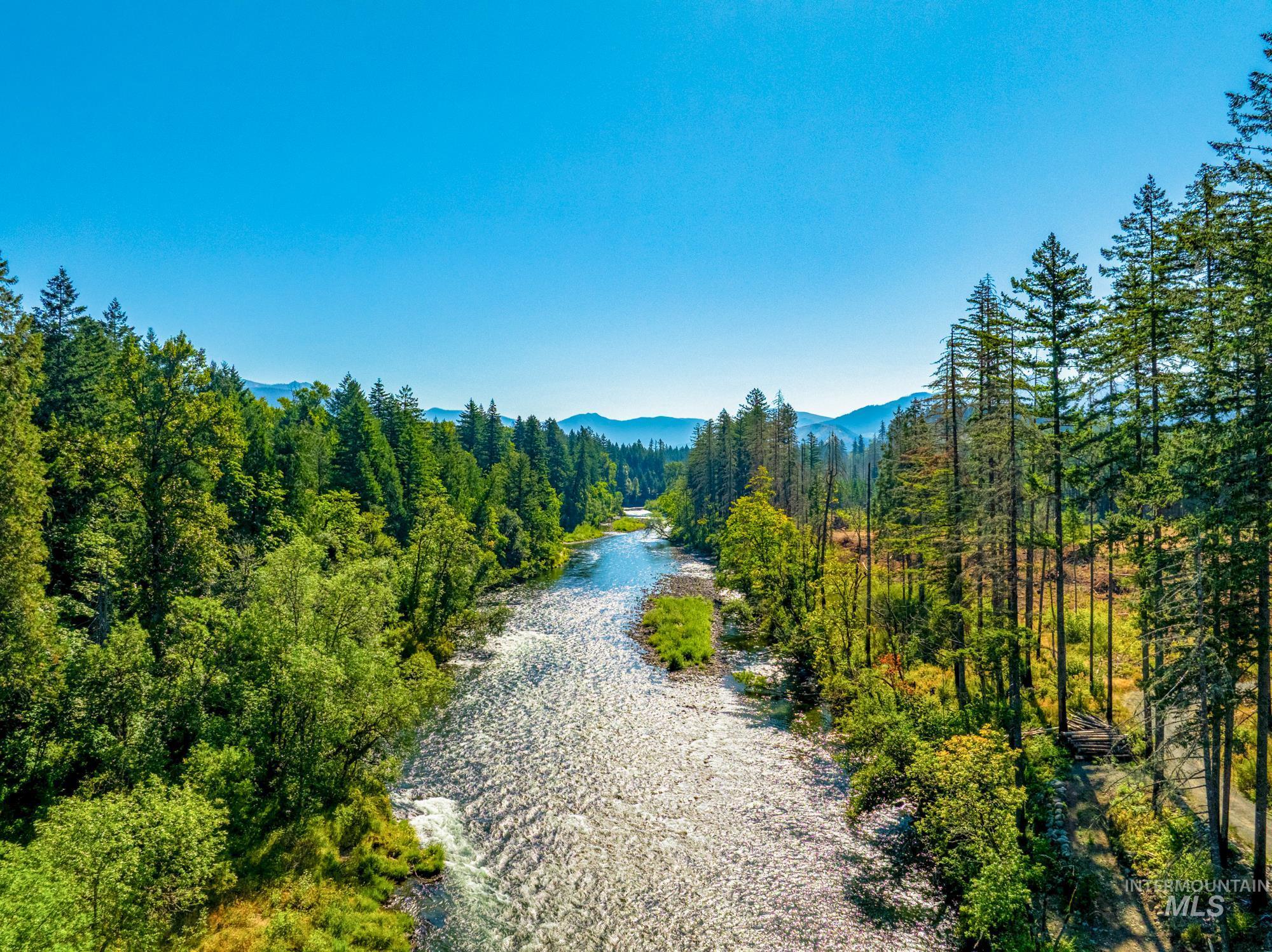 Water view with mountains and a heavily wooded area
