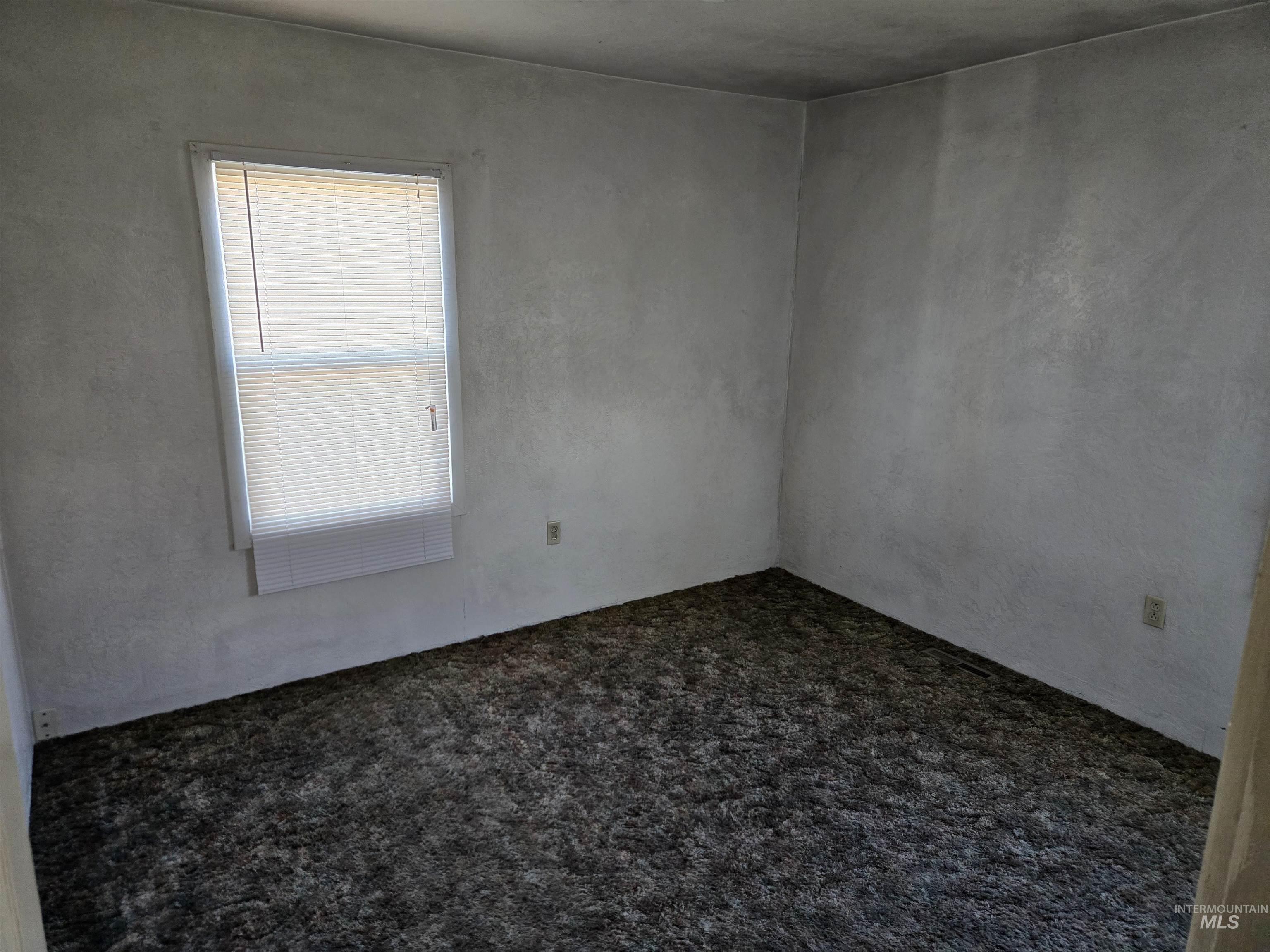 Empty room with dark colored carpet