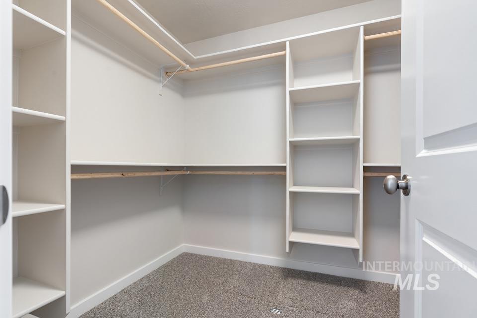 Walk in closet with carpet flooring