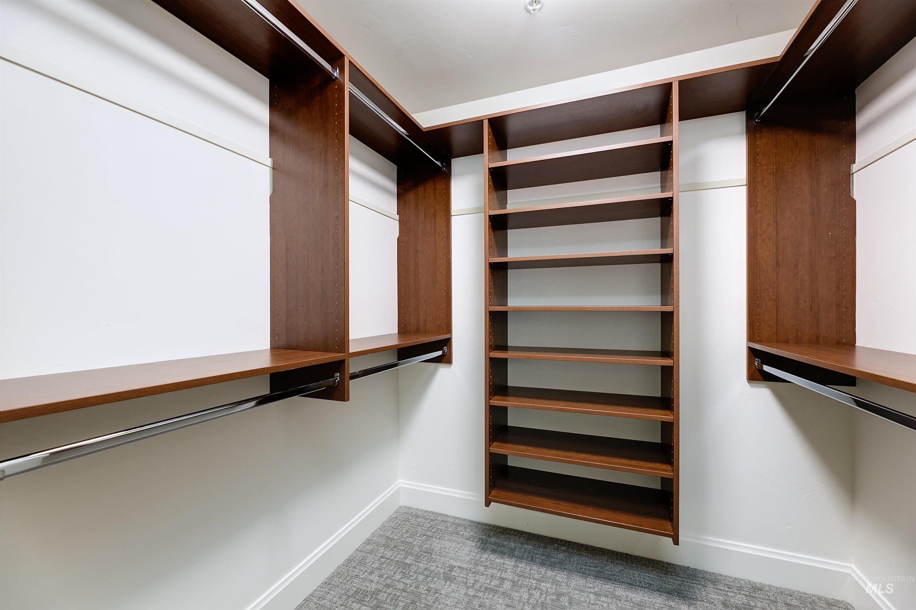 Walk in closet featuring light carpet