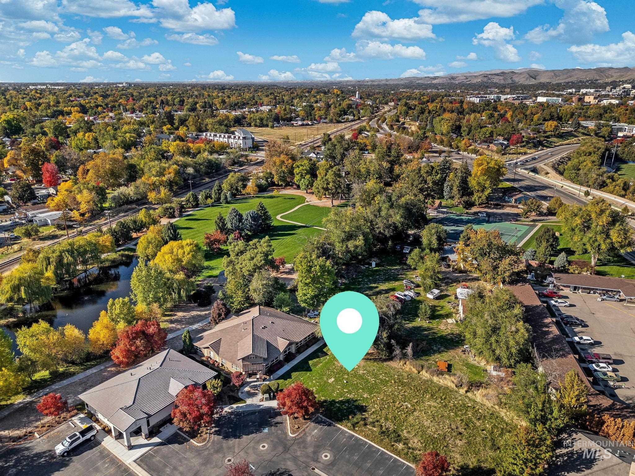 Aerial view of a tree filled landscape