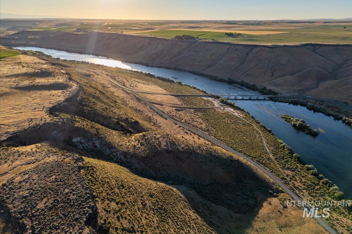 Aerial view of a nearby body of water