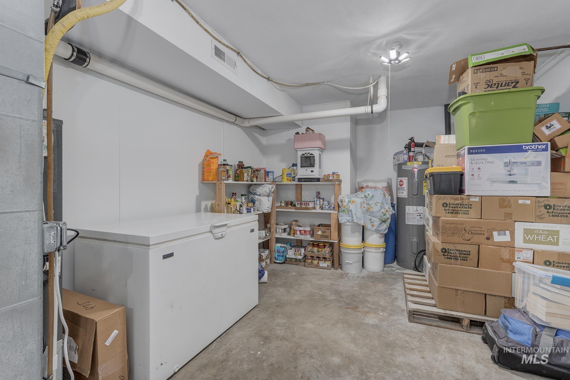 Storage room with electric water heater