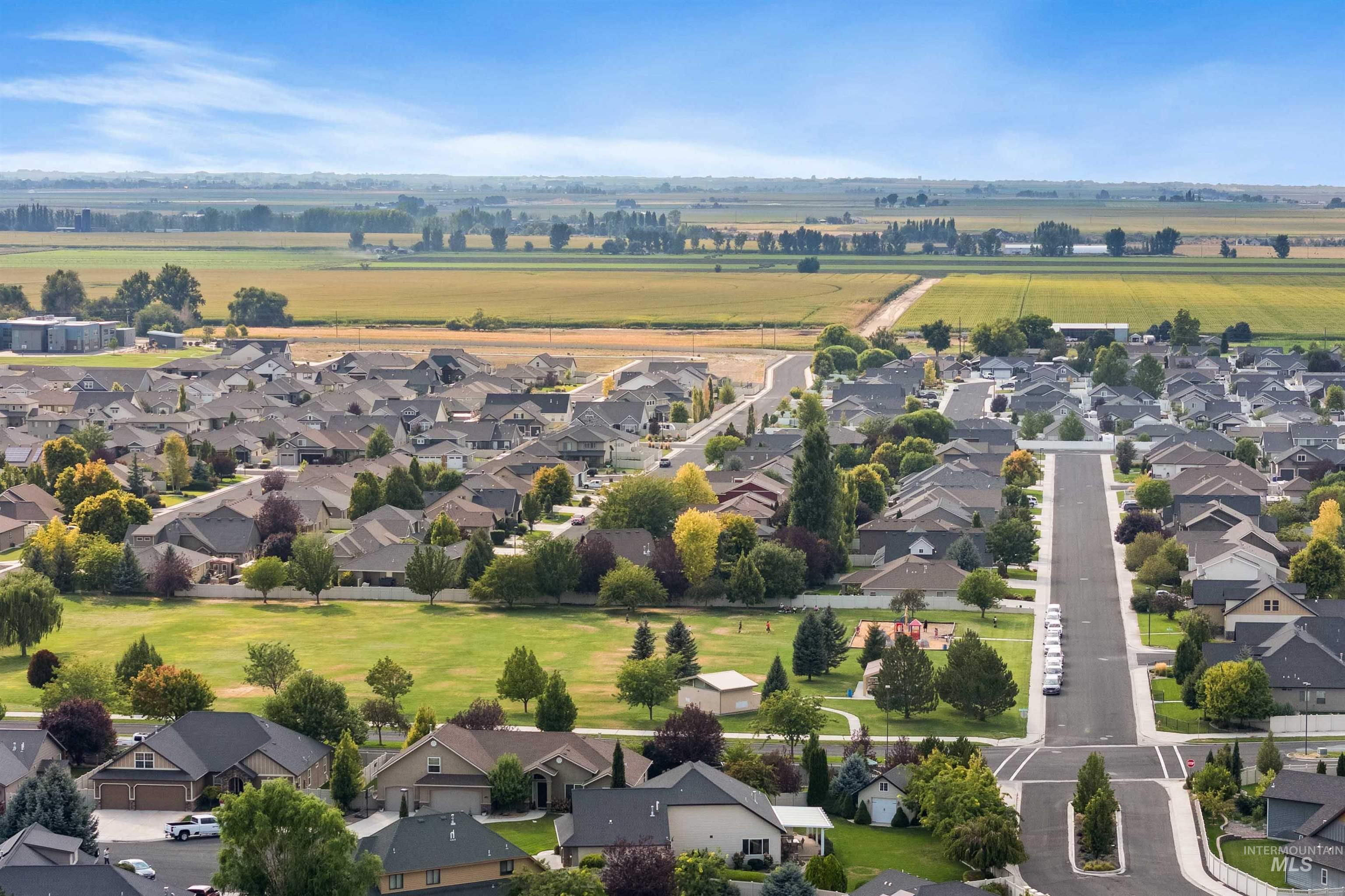 Aerial perspective of suburban area